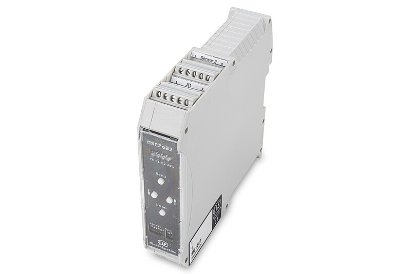 2-Kanal-Controller mit Hutschienengehäuse für induktive Wegsensoren